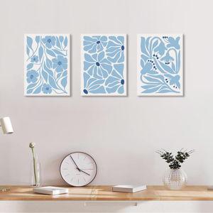 Framed Blue Matisse Canvas Wall Art Set Of 3 Light Blue Boho Floral Prints Flower Market Poster Picture Abstract Vintage Plant Painting Wall Decor Aesthetic For Living Room Bedroom 12x16 In