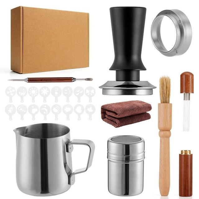24pcs Espresso Tamper Set, Barista Tools Kit for Coffee Machine, Spring-Loaded 304 Stainless Steel Base 30lbs Coffee Calibrated Tamper Tools for Enjoying cafes Home Office hotels (51mm)