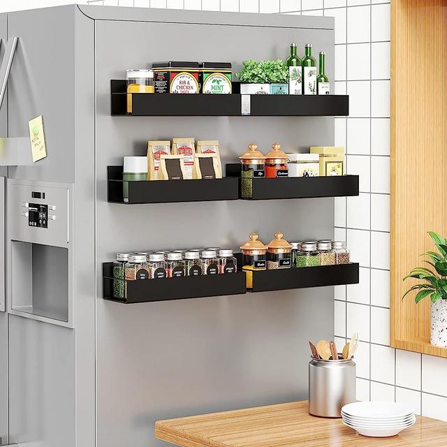 Vetacsion 6Pack Moveable Fridge Magnetic Spice Racks,Metal Black