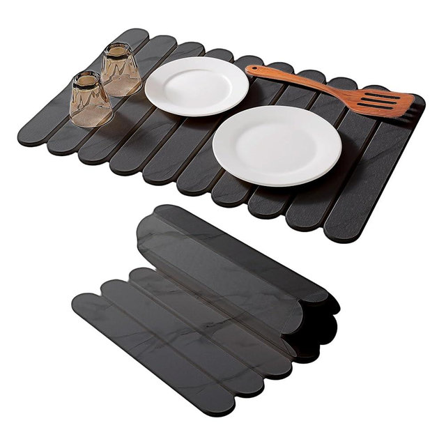 24"×16" Grey Stone Dish Drying Mats for Kitchen Counter, Large Quick Dry Collapsible Eco-Friendly Super Absorbent Diatomaceous Earth Heat-resistant Mat for Dishes Bottles Cups, Match Any Countertop