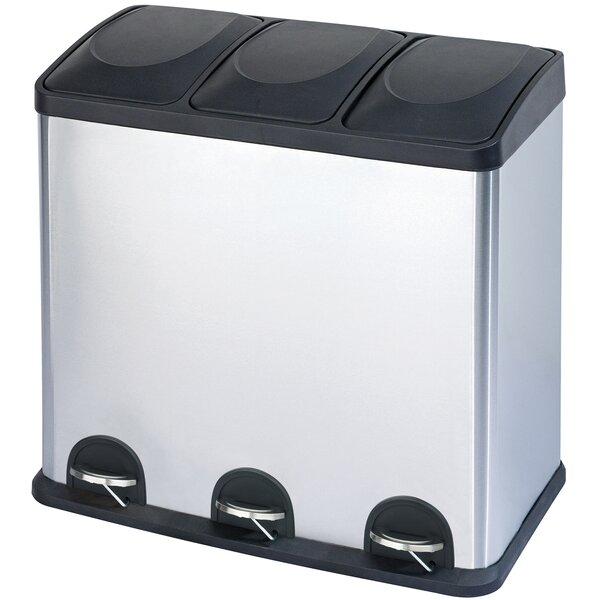 Stainless Steel 3-Compartment 16 Gallon Step On Trash Can
