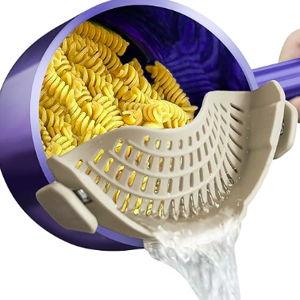 AUOON Clip on Strainer - Silicone Pasta Strainer for Pots Pans and Bowls | Space-Saving Kitchen Essentials for Cooking and Draining | Dishwasher Safe (MilkShake)