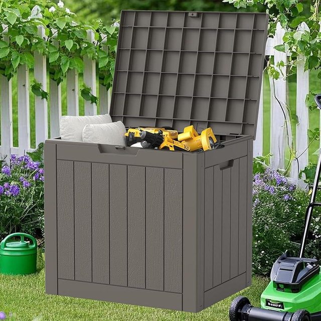 NUNU LAB 31 Gallon Outdoor Storage Box Waterproof, Outside Package Delivery Deck Boxes with Lockable Lid, Backyard Storage Bin For Garden Tools, Patio Cushions Accessories, Gray