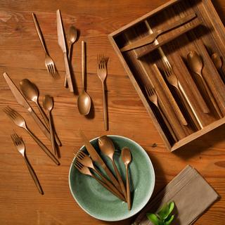 21-Piece Flatware Utensil Set with Wooden Caddy, Service for 4