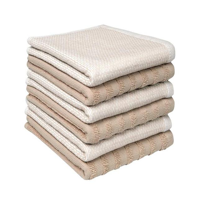 Bumble Premium Dish Cloths 13"x13" (6 Pack) | 100% Natural Ring Spun Cotton | 400 GSM | Highly Absorbent & Soft |Yarn Dyed & Solid Dyed Terry Dish Cloth Set - Tan