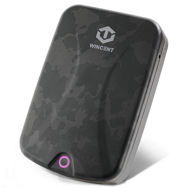 WINCENT Portable Gun Safe Quick Access Gun Safes for Pistols - Biometric Pistol Secure Safe Lock Box with Auto Open Lid & Fingerprints & Key for Car Travel Home - Black Camo
