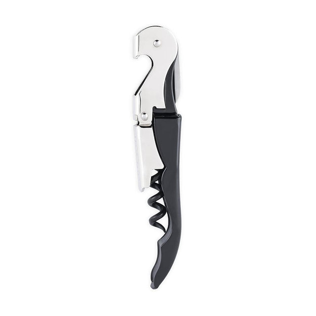 True Brands TrueTap Double Hinged Waiters Corkscrew, Top-notch Stainless Steel Opener with Foil Cutter Built to Last Wine Key Black Silver, Set of 1