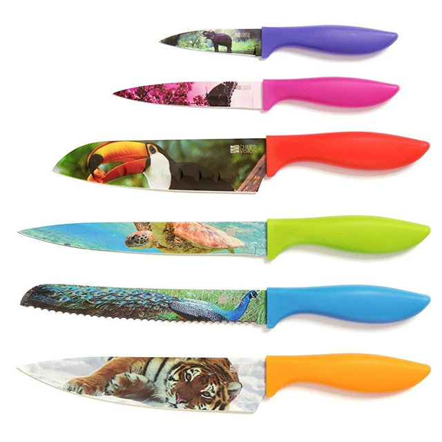 Wildlife Kitchen Knife Set in Gift Box - Cool Gifts for Animal Lovers - 6-Piece Colorful Chefs Knives Set - Awesome Gift Idea for Home, Get Well, Thank You, Engagement, Retirement, Couples, Teachers