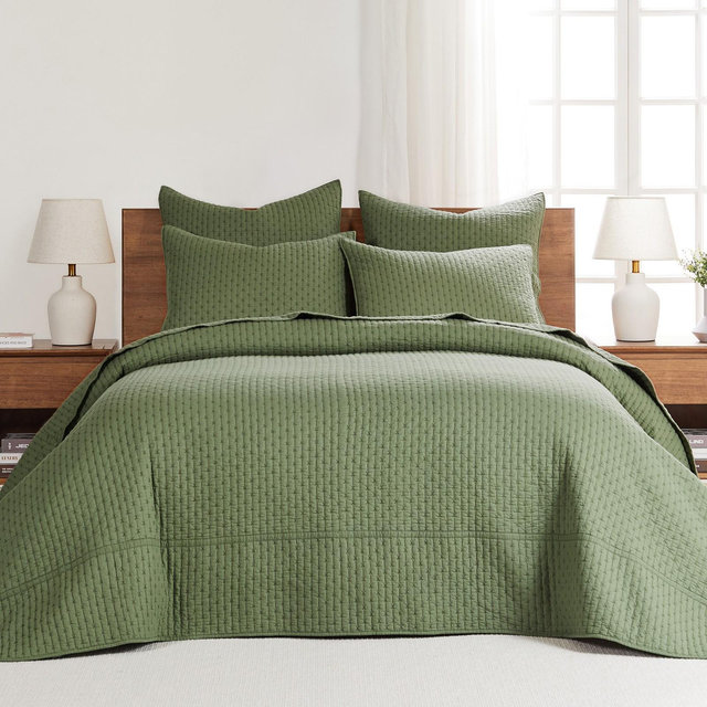 Cross Stitch Forest Green King Bedspread Set - Levtex Home