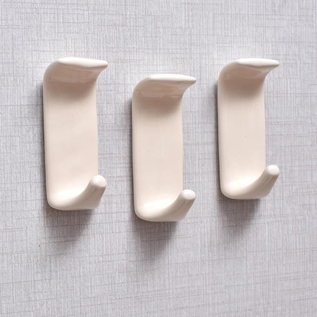 Indian Shelf 3 Hooks, 6 Strips Adhesive Hooks- Adhesive White Decorative Wall Hooks- White Towel Adhesive Hooks- Vintage Wall Hooks- Hooks for Hanging Coats- White Self Adhesive Hooks Heavy Duty
