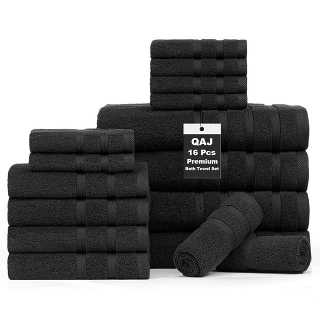 16-Piece Bath Towels Set, 100% Cotton Thick Soft Highly Absorbent Durable, Quick Dry, Bathroom Towels Set (4 Bath Towels, 4 Hand Towels, 8 Washcloths) - Perfect for Daily Use