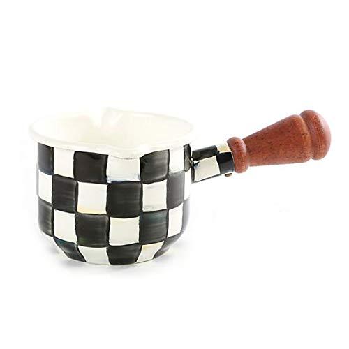 MacKenzie Childs Courtly Check Enamel Butter Warmer 4.25" dia, 8" wide," long, 3.25" tall, 2 cup capacity