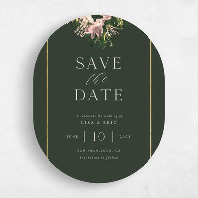 Green Oval Wedding Save the Date - Bloomsbury Portrait Foil