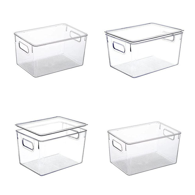 Clear Plastic Storage Bins With Lids, Perfect for Kitchen Organization or Pantry Organization and Storage, Fridge Organizer Plastic Bins, Pantry Organization and Storage Bins, Cabinet Organizers