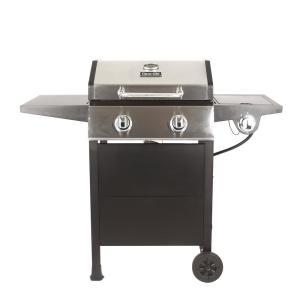 2-Burner Open Cart LP Gas Grill in Stainless Steel and Black with Side Burner