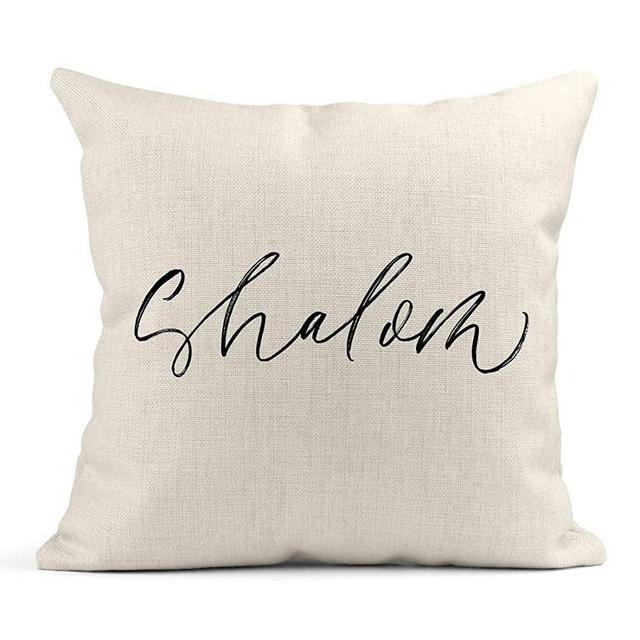 Tarolo Throw Pillow Covers Alphabet Shalom Phrase Calligraphic Brush Hello in Hebrew Ink Modern Linen Cushion Cases Home Decorative Pillowcases 18 x 18 inches
