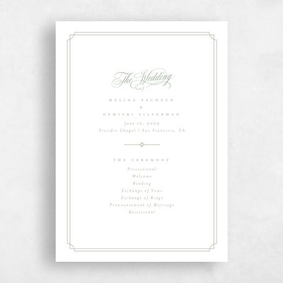 Sage, Green Wedding Program - Newport Letterpress