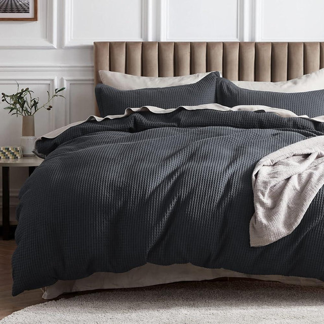 Bedsure Cotton Duvet Cover Set - 100% Cotton Waffle Weave Charcoal Duvet Cover Oversized Queen Size, Soft and Breathable Duvet Cover Set for All Season (Oversized Queen, 98"x98")