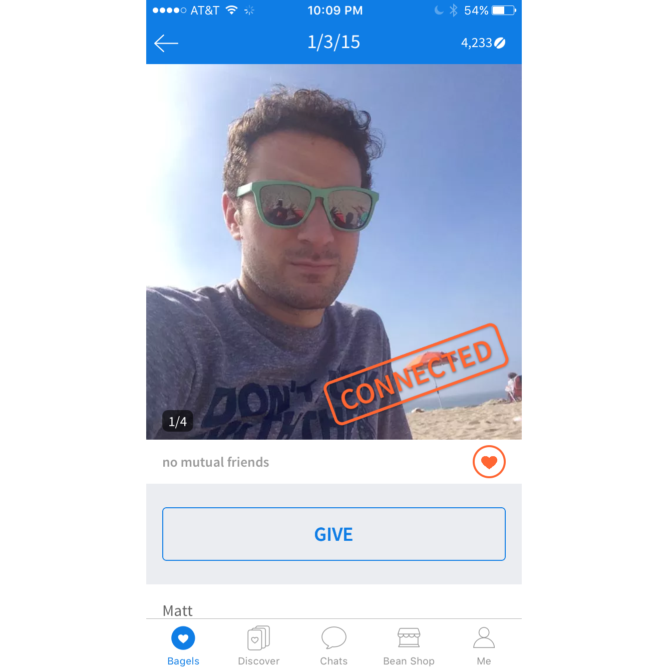 Matt's dating profile when we met