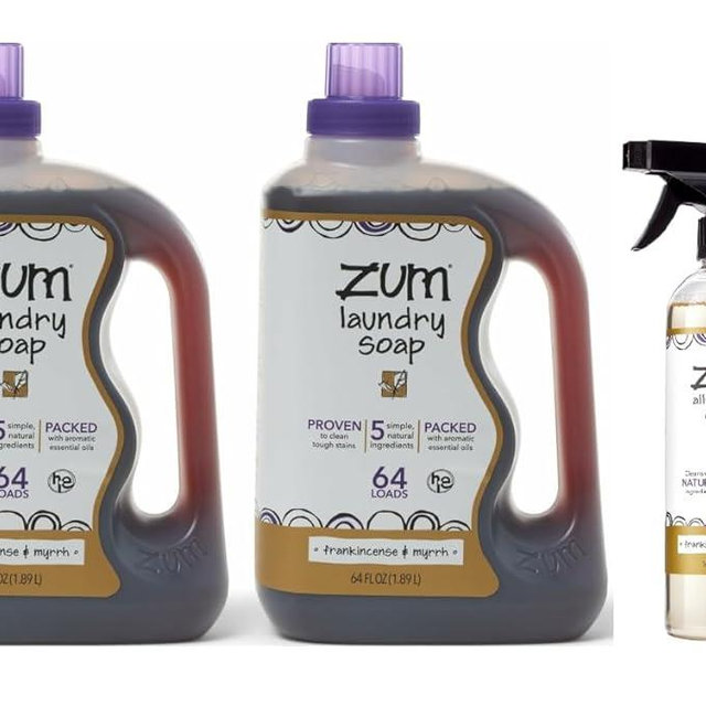 Zum by Indigo Wild Laundry & Home Cleaning Bundle – Frankincense & Myrrh – Plant-Based Liquid Laundry Soap (64 fl oz, 2 Pack) + Natural All-Purpose Surface Cleaner (16 fl oz)