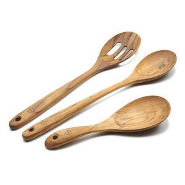 FAAY 3-In-1 Wooden Spoons Handcrafted Golden Teak Kitchen Utensils