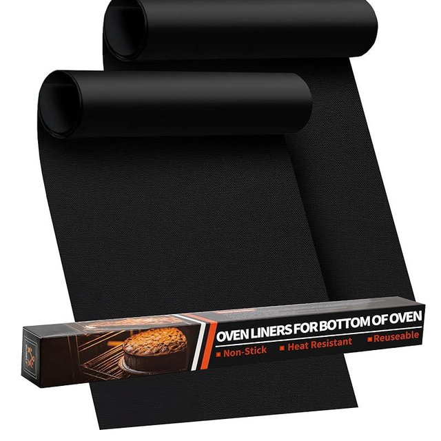 Oven Liners for Bottom of Oven - 2 Pack Large Heavy Duty Oven Mats, 17"x 25" Reusable Matt Liner for Electric, Gas, Toaster Ovens & Grills, BPA & PFOA Free, Kitchen Essentials, Black