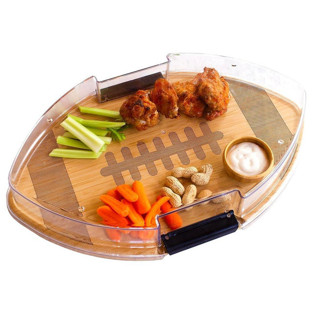 Totally Bamboo Flip, Serve & Store Football Charcuterie Board with Lid – Reversible Cutting Board with Juice Groove & Serving Tray, Locking Travel Lid Cover, 16.8 x 10.6 Inches