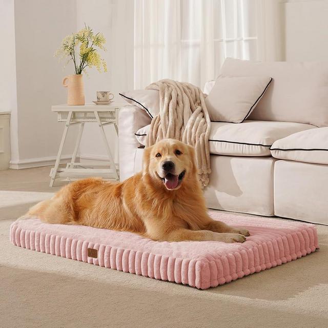 Orthopedic Dog Bed for Extra Large Dog, Waterproof Pet Bed for Crate,Non-Slip Bottom and Egg-Crate Foam with Removable Washable Cover Crate Bed,Pink,41"x27"x4"