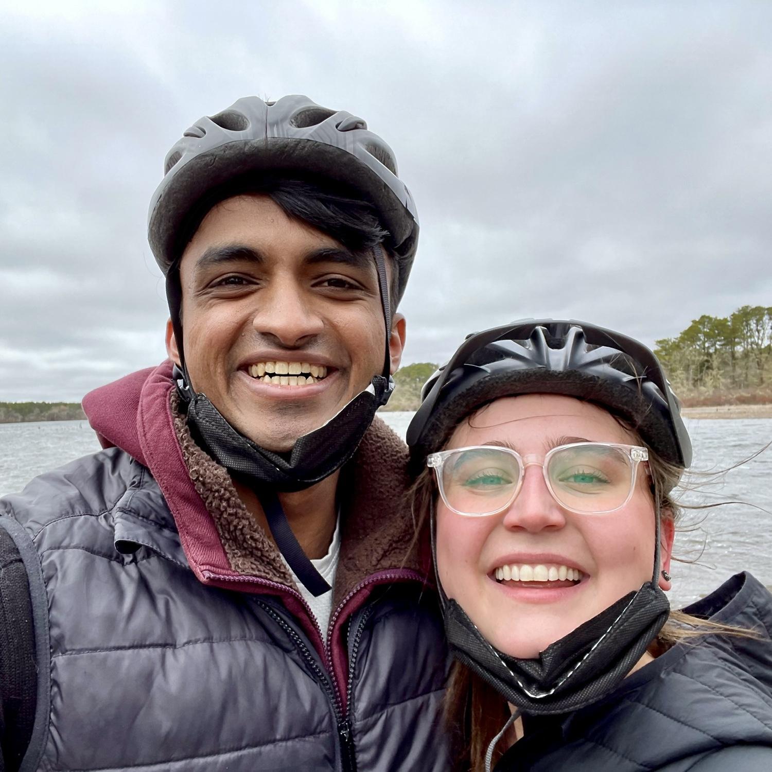 Mid-bike ride on a trip to Cape Cod.