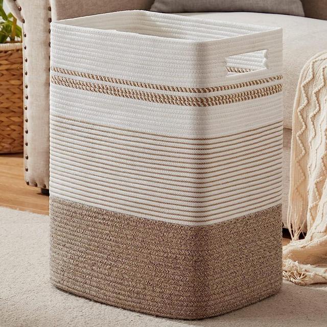 SIXDOVE Laundry Hamper, Large Woven Rope Tall Laundry Basket with Handles, 22" X 17" X 13", Decorative Storage Basket for Clothes and Blankets in Living room, Bedroom, Brown Variegated