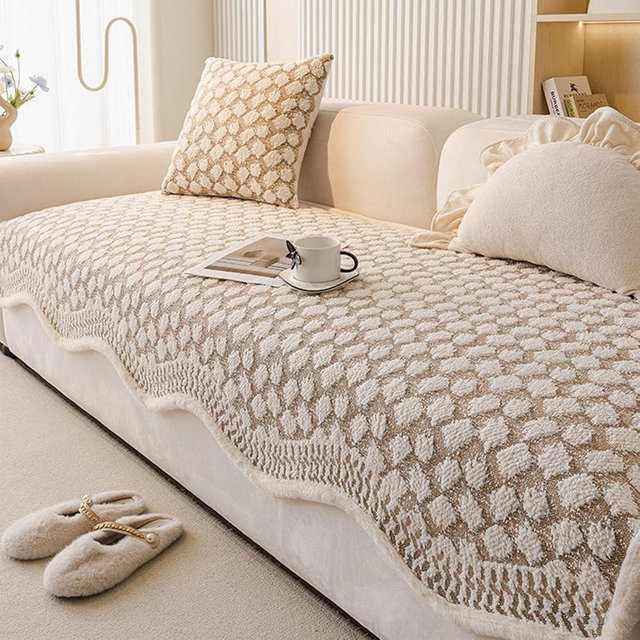 Vintage Classic Chenille Scratch Resistant Sofa Cover, Sofa Cover for Loveseat/3 Cushion/L Shaped/Sectional Couch, Simple Anti-Scratch Couch Covers (Beige,90 * 180cm/35.4 * 70.8in)
