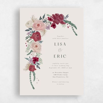 Light Greige, Red Wedding Invitation - Miele Classic