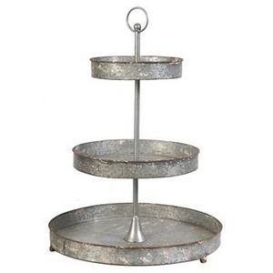 3-Tier Footed Galvanized Metal Tray Stand