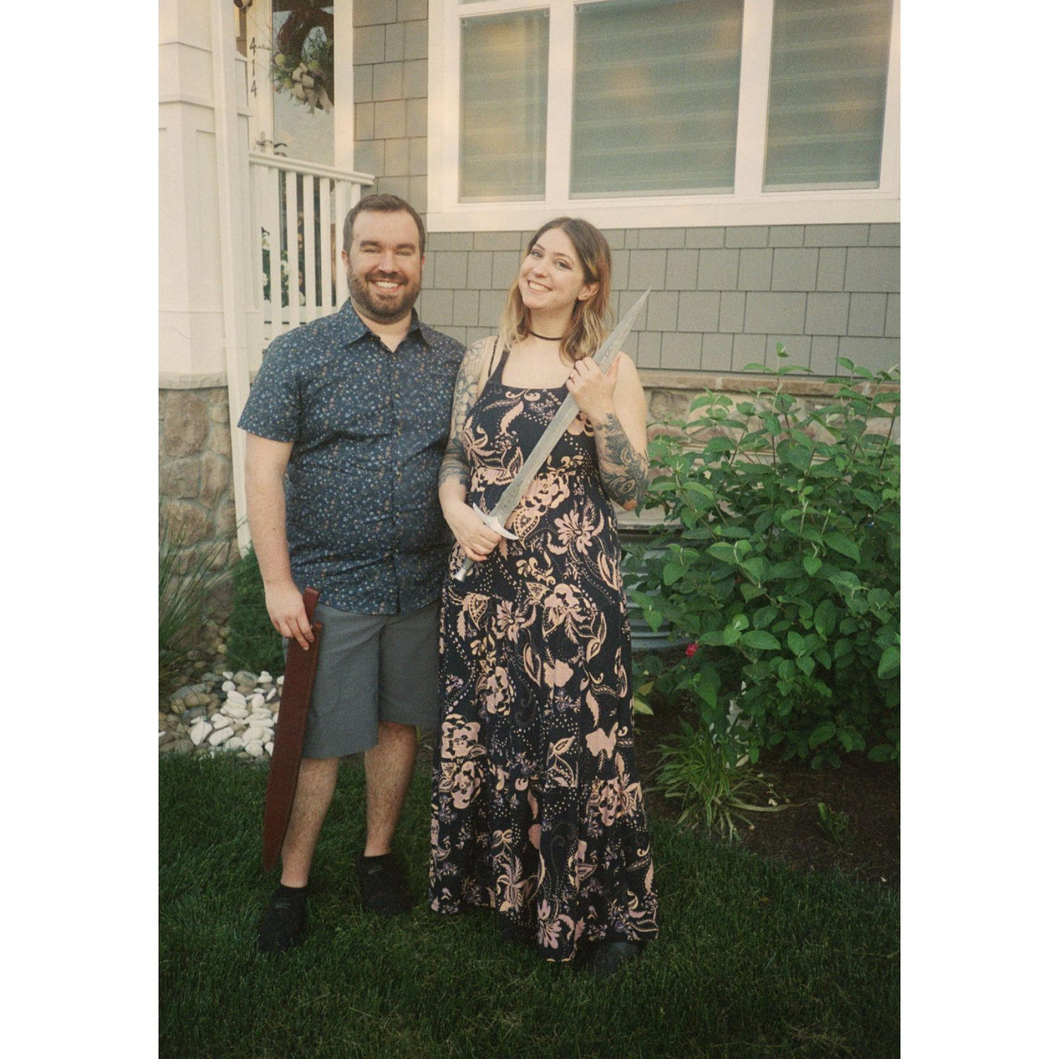 At Collin's parents' house right after getting engaged!