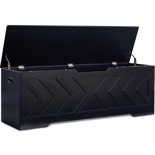XDliv 55.1” Storage Bench, Extra Large Entryway Bench with Storage,Storage Chest with 2 Safety Hinges,Blanket Storage,Shoe Storage Chest for Bedroom,Living Room,Easy Assembly. (Black)