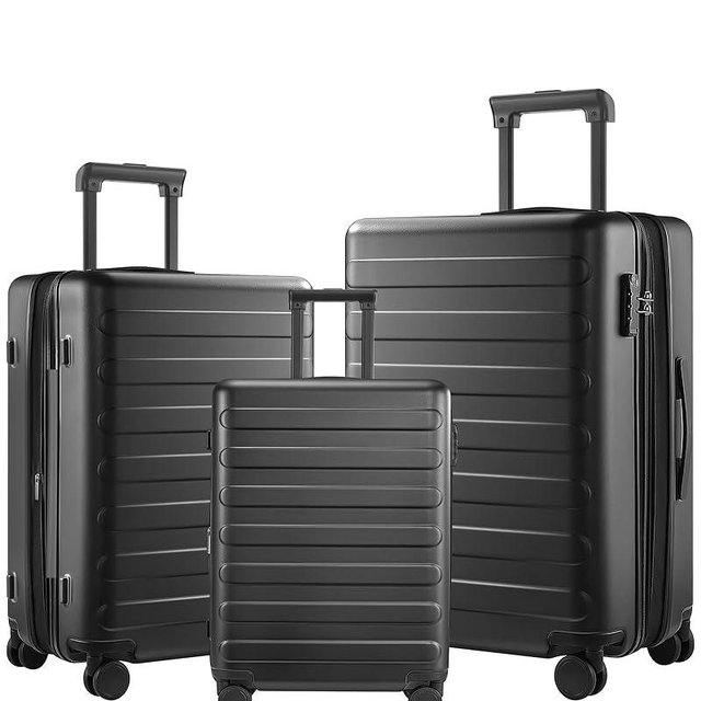 NINETYGO Hardside Expandable Luggage Sets 3 Piece, Carry-On Luggage, 24 Inch 28 Inch Checked Luggage with Double Spinner Wheels, Hardshell PC, TSA Lock, 20in/24in/28in (Black, Rhine Max)