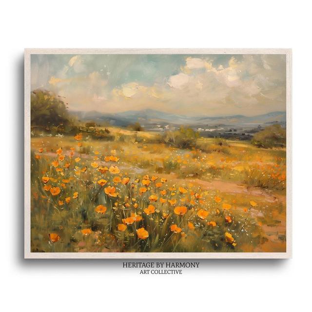 Vintage California Poppy Field Oil Painting | Warm Tone Vintage Wall Art | Printable Art | Impressionism Decor | Digital Download | #L039