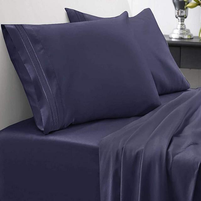 1800 Thread Count Sheet Set – Soft Egyptian Quality Brushed Microfiber Hypoallergenic Sheets – Luxury Bedding Set with Flat Sheet, Fitted Sheet, 2 Pillow Cases, Queen, Navy