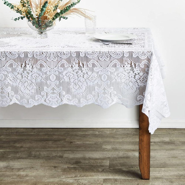 Juvale White Lace Tablecloth for Rectangular Tables, Vintage-Style Wedding Table Cloths for Reception, Dinner Party, Baby Shower, Tea Party Decorations, Home Decor (54x72 in)