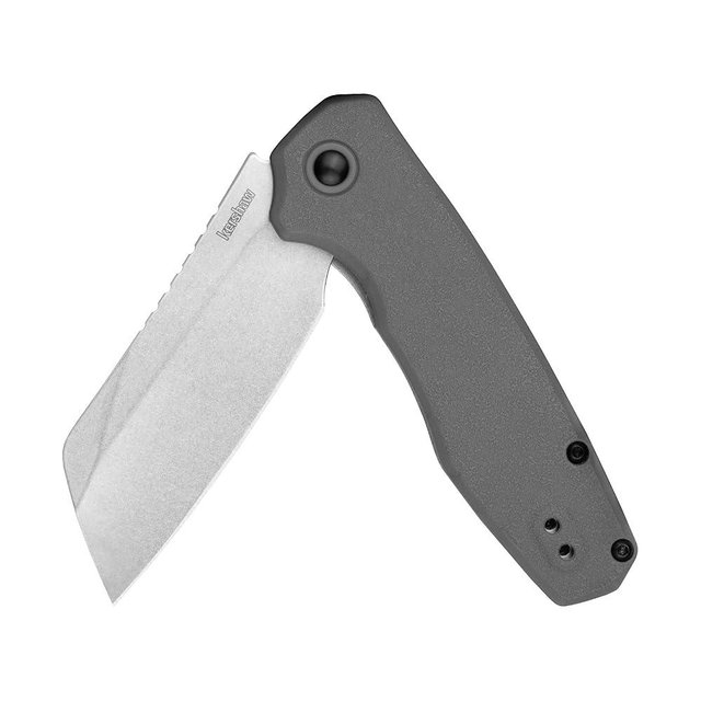 Kershaw Wharf Folding Pocket Knife, 2.8 inch 8Cr13Mov Steel Cleaver Style Blade, Grey GFN Handle, Pocketclip