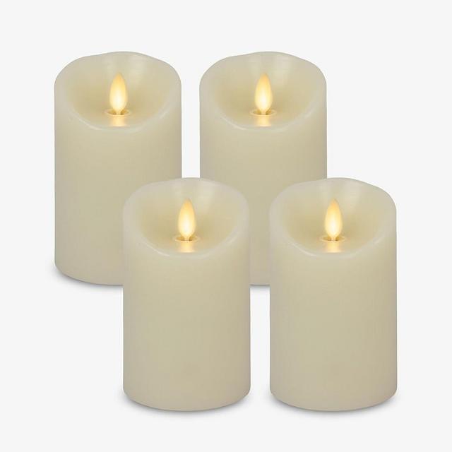 Luminara Pack of 4 Moving Flame Pillar Flameless LED Candle, Scalloped Edge, Real Wax, Unscented - Ivory (4.5-inch)