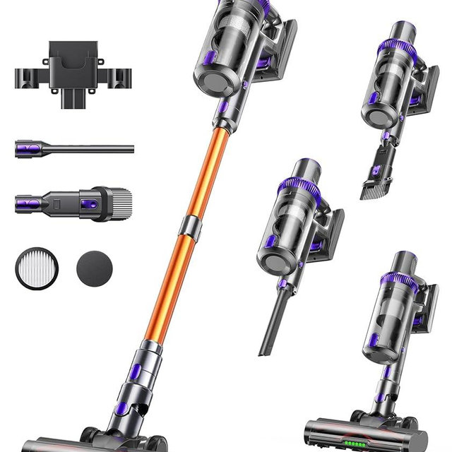 Cordless Vacuum Cleaner, 600W 55KPA 60Mins Vacuum Cleaners for Home,Anti-tangle Wireless Vacumm,Rechargeable Vacuum With Green Light,Powerful Stick Vacuum for Carpet/Hardwood Floors,Pet Hair,Purple