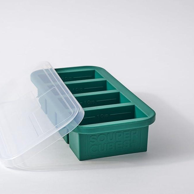 Souper Cubes 1 Cup Silicone Freezer Molds - Soup Cubes Perfect for Freezing Broth, Rice, Leftovers and More - Silicone Freezer Trays with Lids for Meal Prep - Kale - 1-Pack