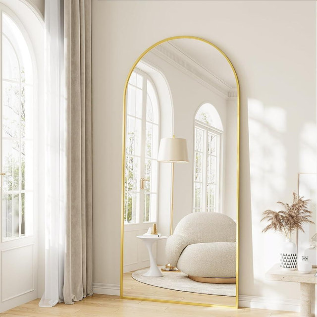 WISSMIELS Mirror Full Length, 28"x71" Large Arched Floor Full Length Mirror with Stand, Room Decor Big Full Body Floor Mirror with HD Tempered Glass Aluminum Frame for Bedroom Living Room, Gold