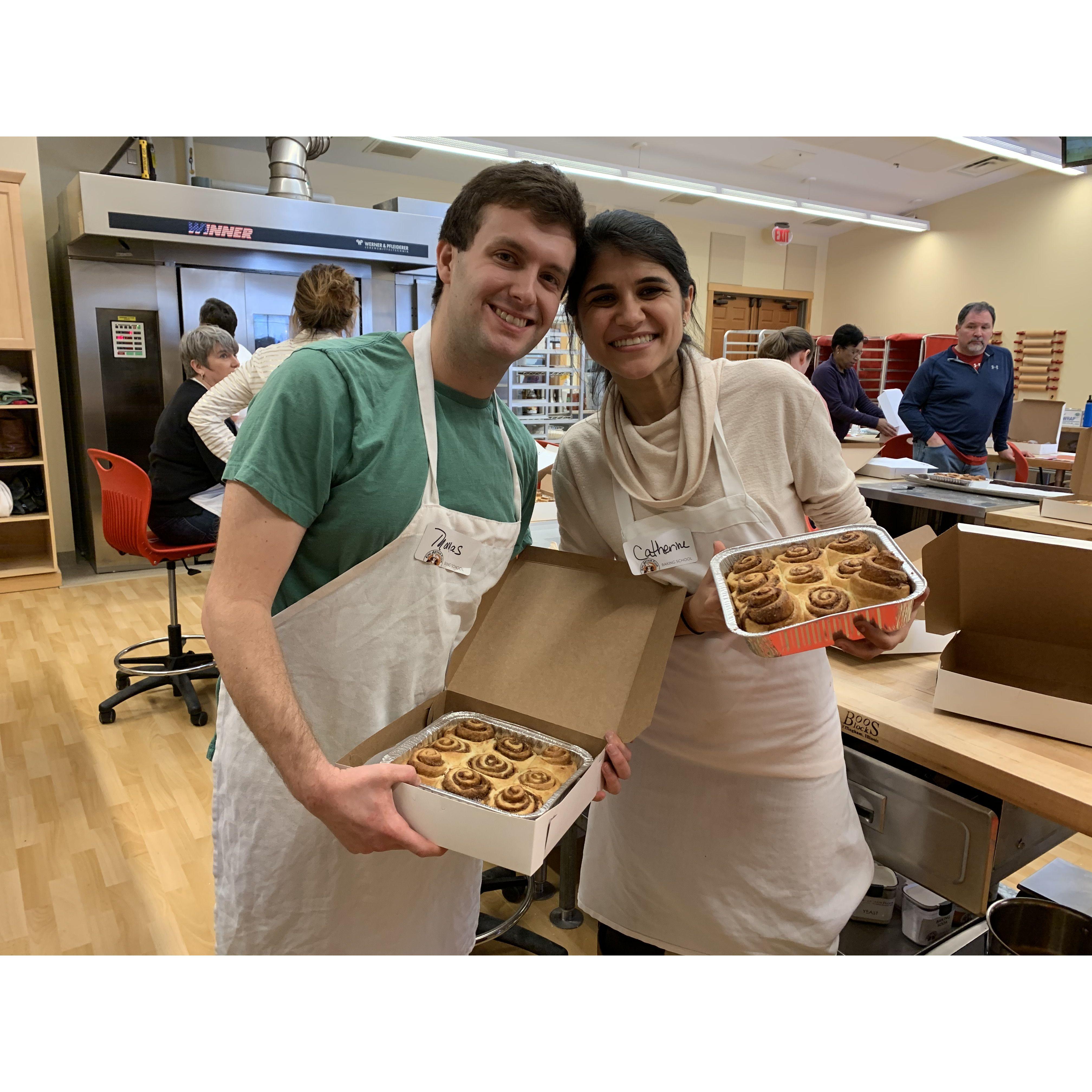 Making cinnamon rolls at King Arthur Baking Company.
