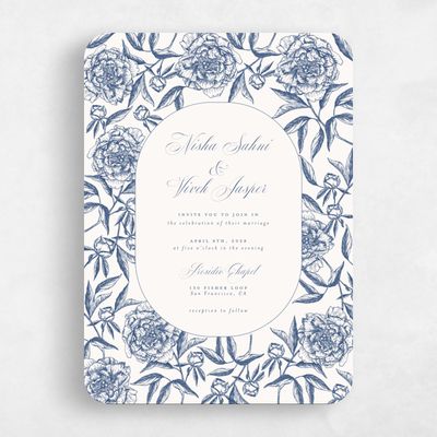 Blue Rounded Wedding Invitation - Pivoine Portrait