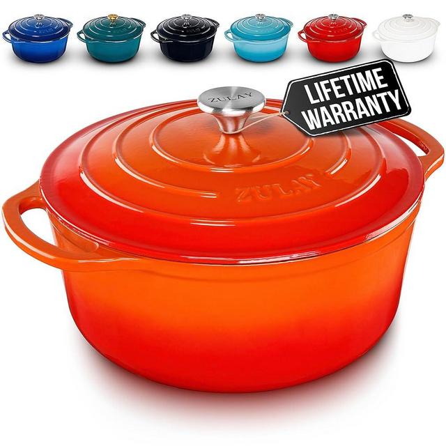 Zulay Kitchen 6 Quart Enameled Cast Iron Dutch Oven with Lid – Premium Durability & Oven Safe up to 500°F – Heavy Duty Cookware Perfect for Bread Baking, Stews, Braising & Roasting – Fire Opal