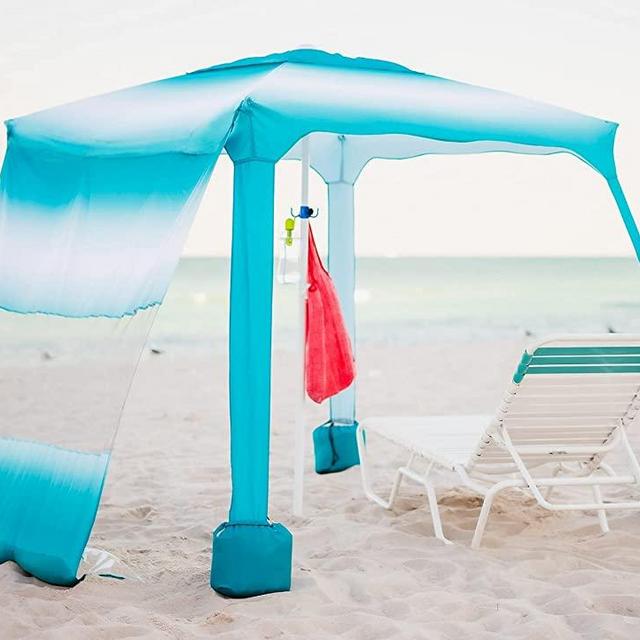 AMMSUN Beach Cabana，6' × 6' Beach Umbrella or Canopy，Easy Set up and Take Down Large Shade Area Outdoor Sun Umrella with Sand Pockets, Instant Sun Shelter with Privacy Sunwall - Sky Blue