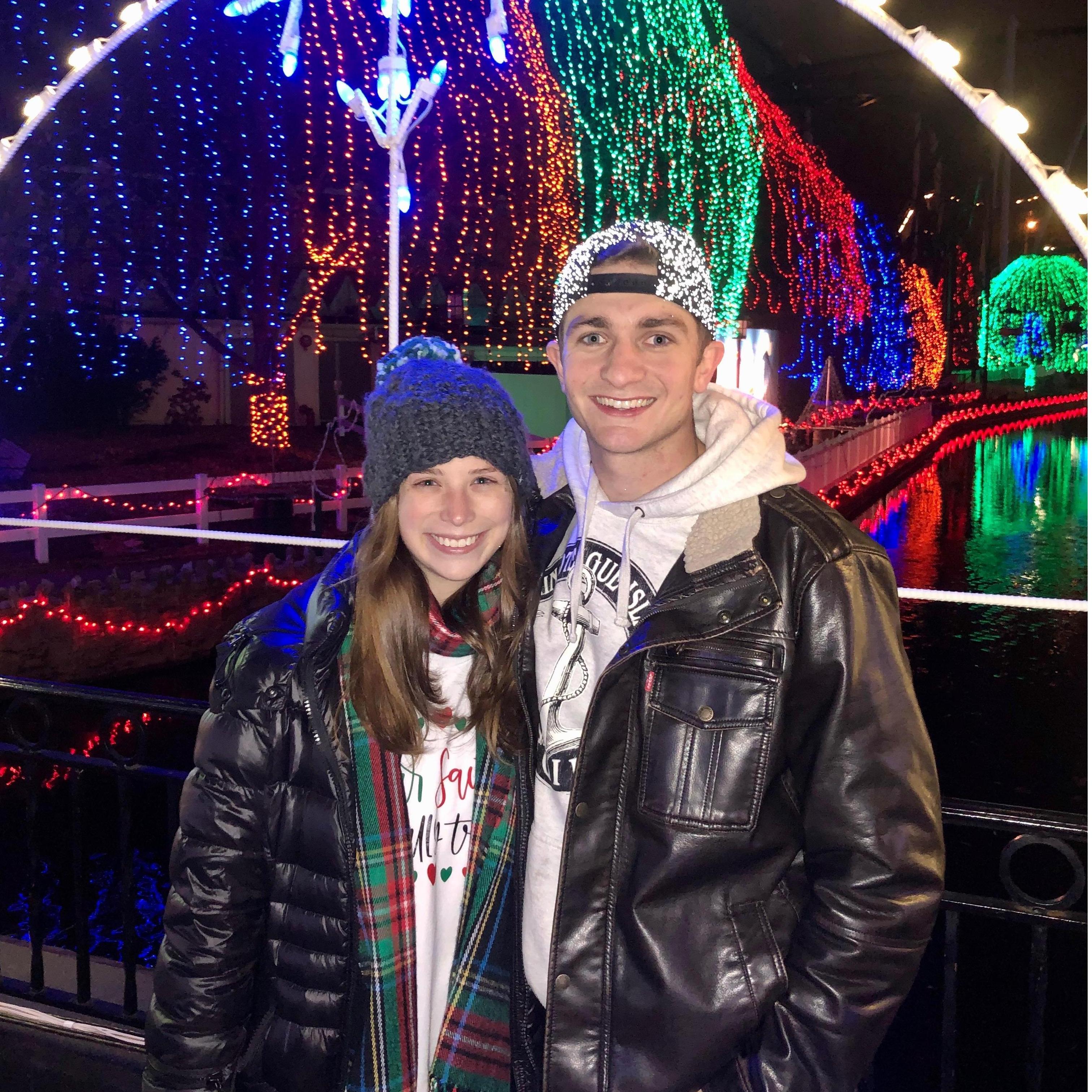 Christmas lights at his favorite place, Hershey Park