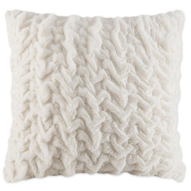 Madison Park Ruched Fur 25-Inch Square Throw Pillow in Ivory